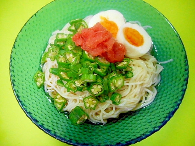 オクラと明太子のそうめん