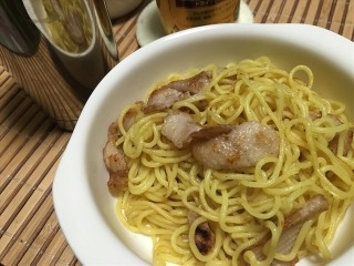 白だしで　鶏皮とキャベツの焼きそば♪