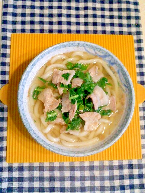 豚バラと大根葉のうどん♪