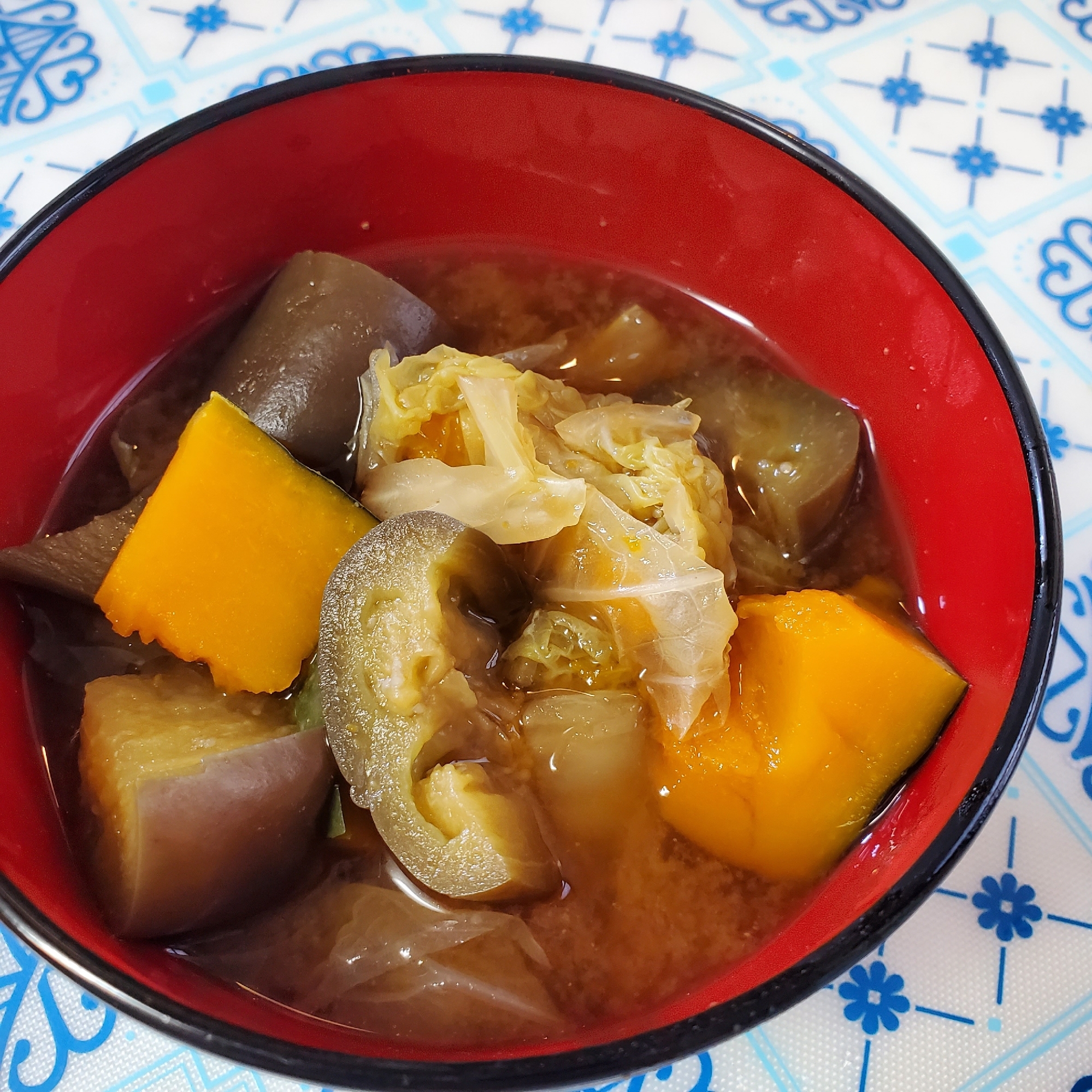 かぼちゃと茄子の味噌汁☆