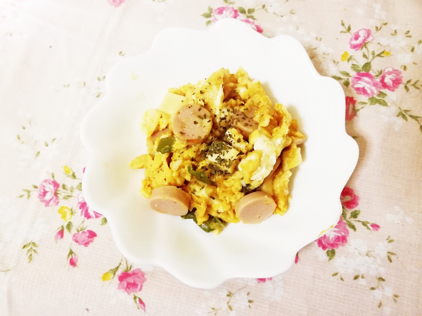 米粉入り♪ソーセージ&ピーマンと高野豆腐の卵とじ