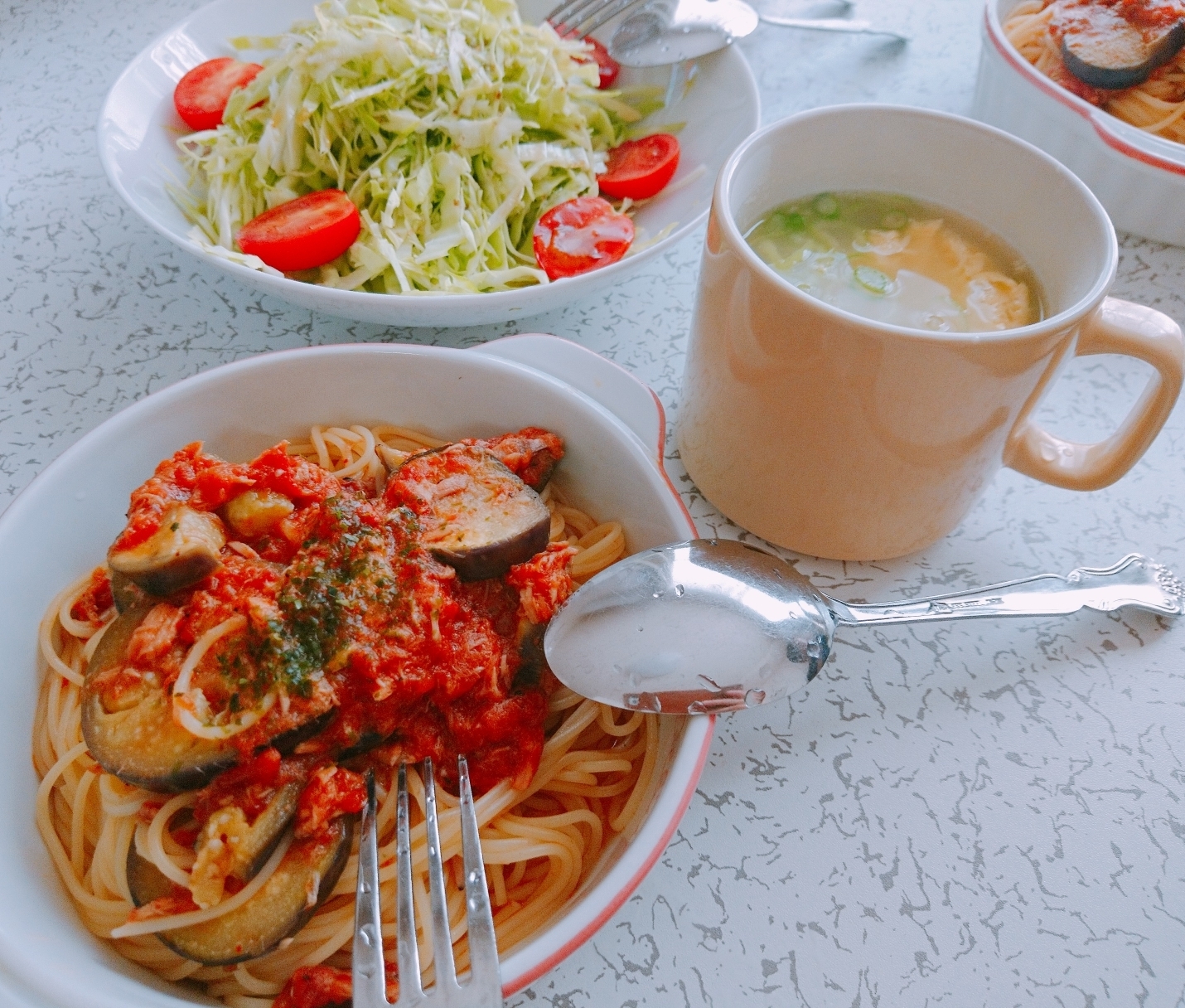 お弁当にも◎茄子とﾂﾅのﾄﾏﾄﾊﾟｽﾀ