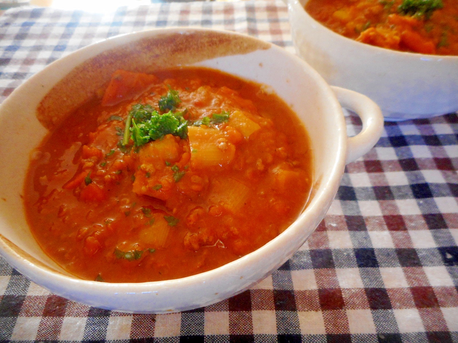 カボチャとひき肉のカレースープ