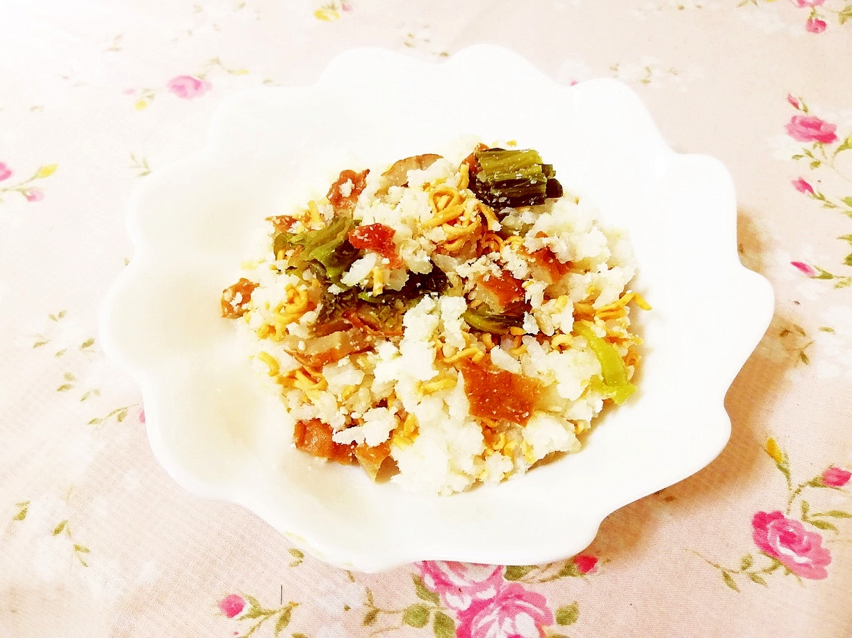 おやつラーメン入り♪高菜漬けとおからの混ぜ御飯