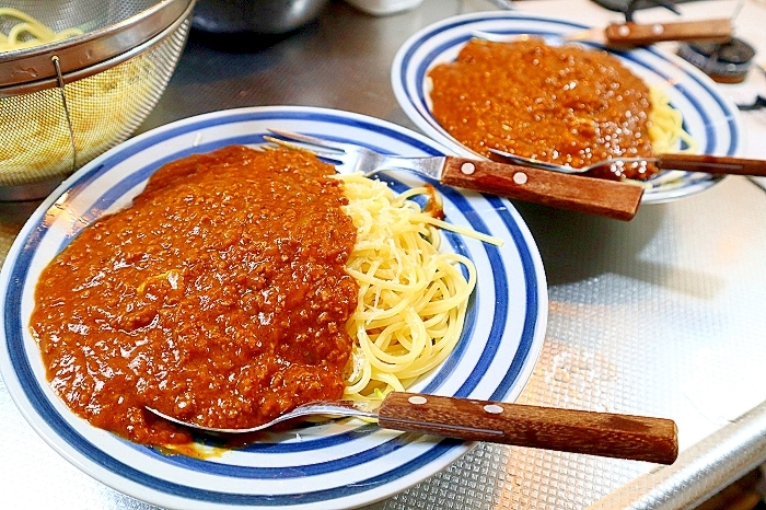 挽肉カレーパスタ