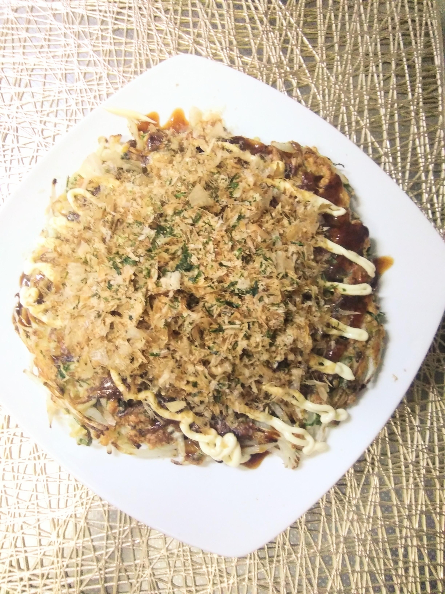 セロリの葉ともやしのお好み焼き