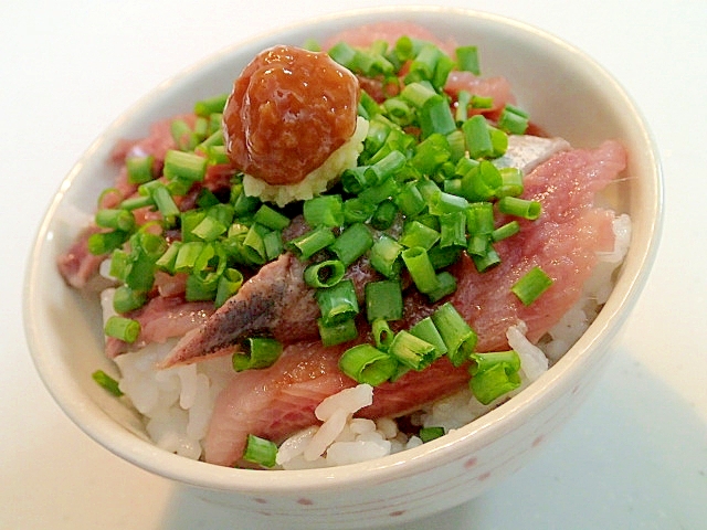 Ｗ醤油・生姜で　鰯の刺身と葱の丼