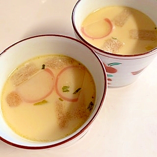 カップうどんの残り汁で　簡単茶わん蒸し