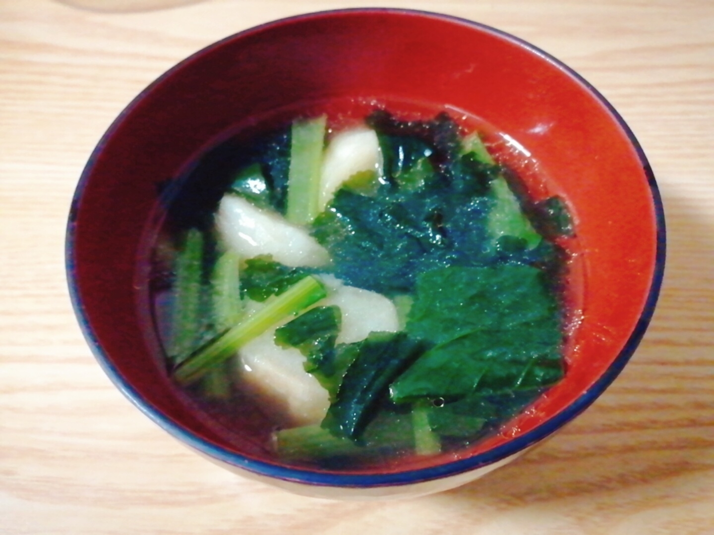 小松菜と麩とわかめの中華スープ
