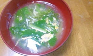 大根の葉とチンゲン菜のかきたまスープ