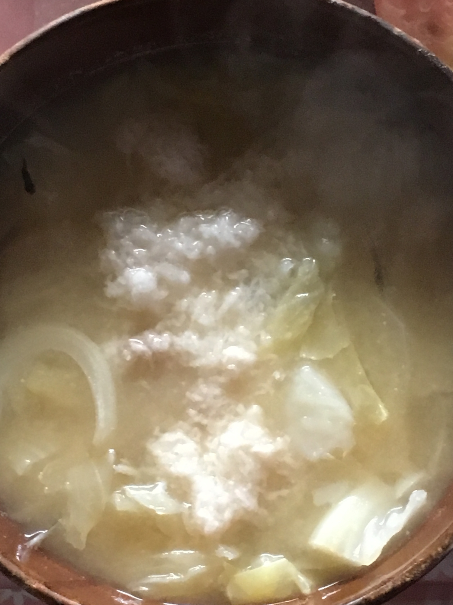 長芋、キャベツ、じゃがいも、煮干しの味噌汁