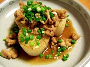 大根ステーキ 豚肉のっけ。