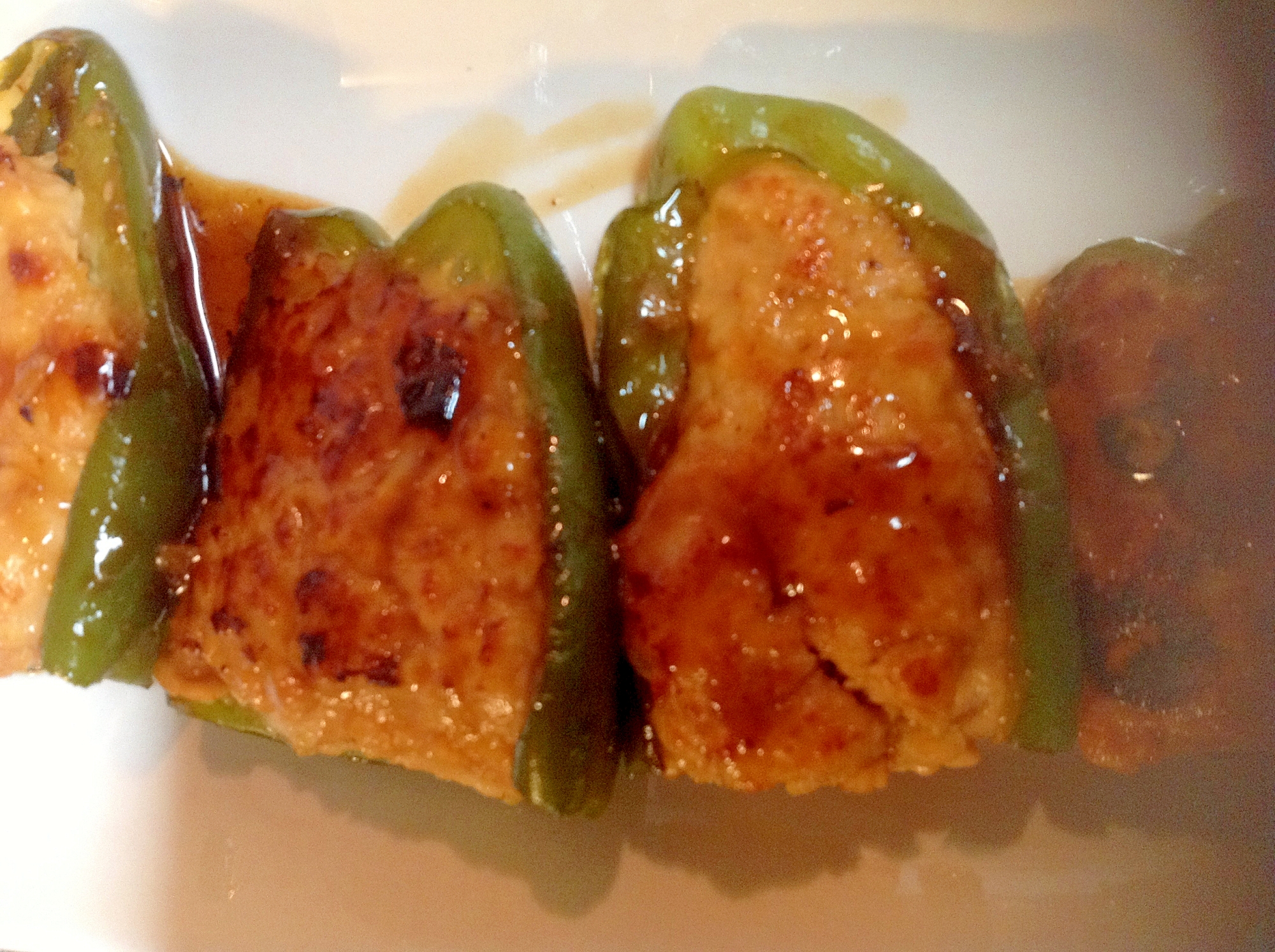 ++照り焼きソースのピーマン肉詰め++