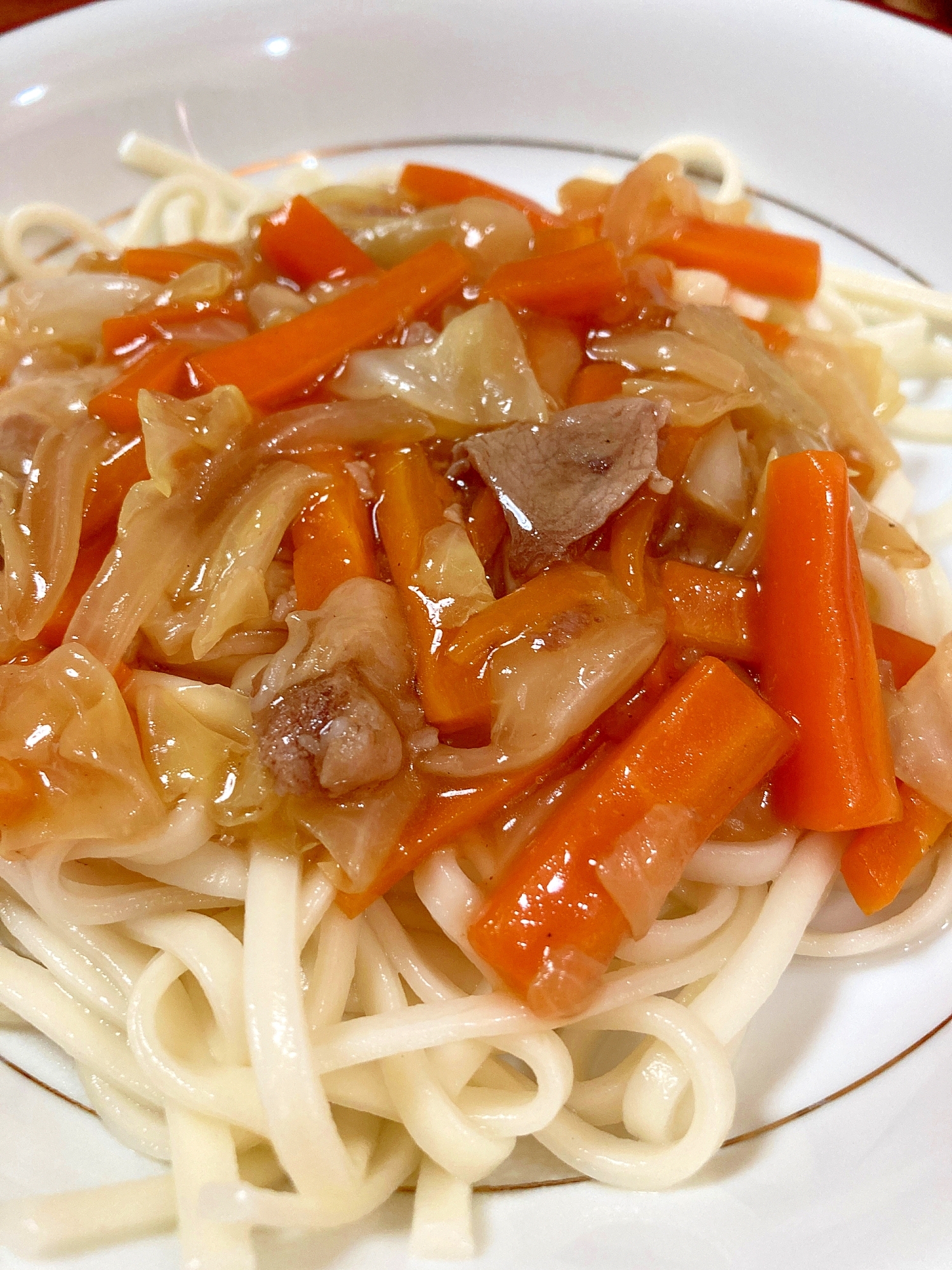 あんかけうどん～人参・キャベツ・豚肉