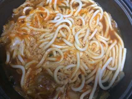 味噌キムチ鍋の残りでキムチうどん