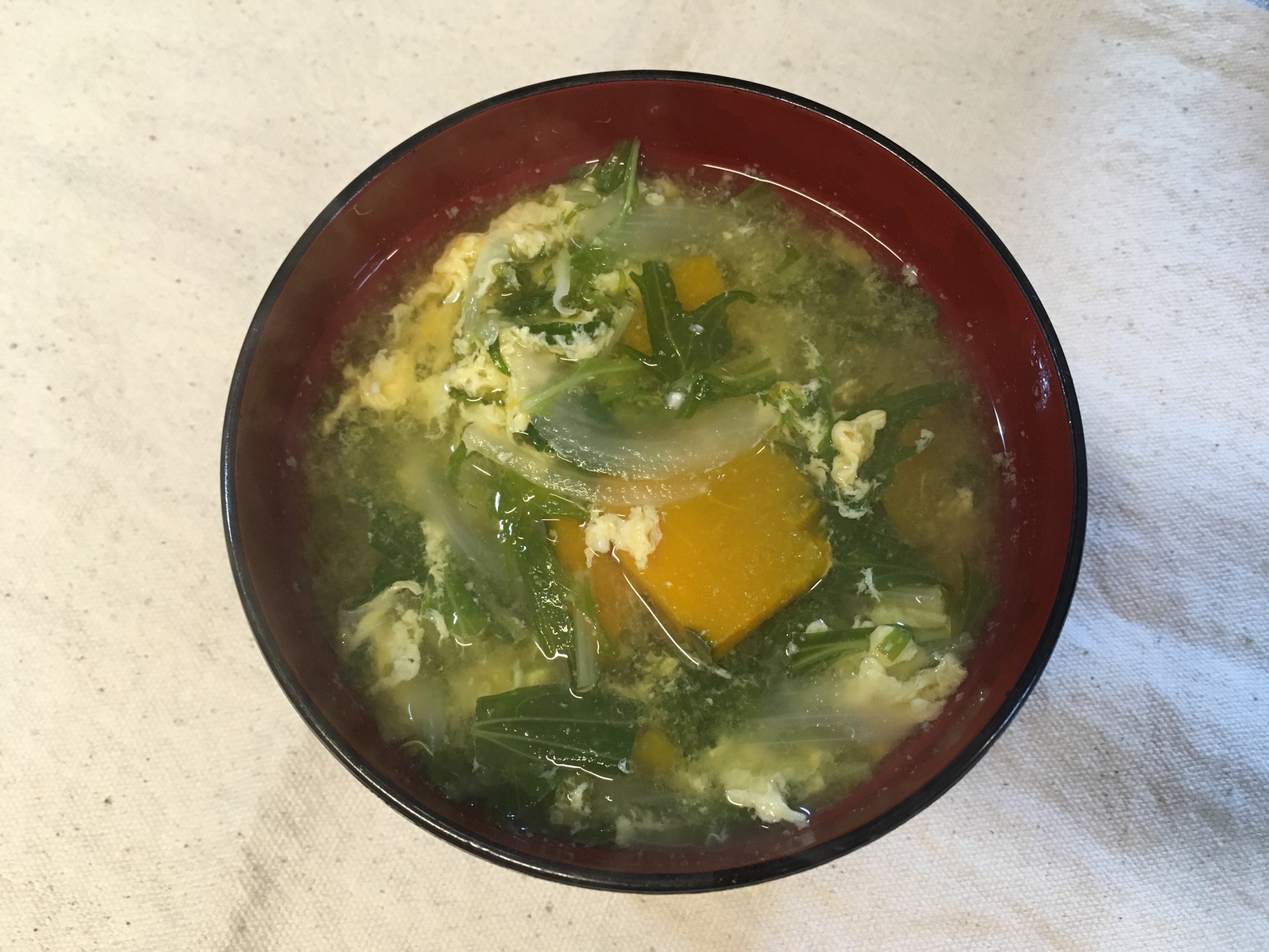 かぼちゃと水菜のお味噌汁