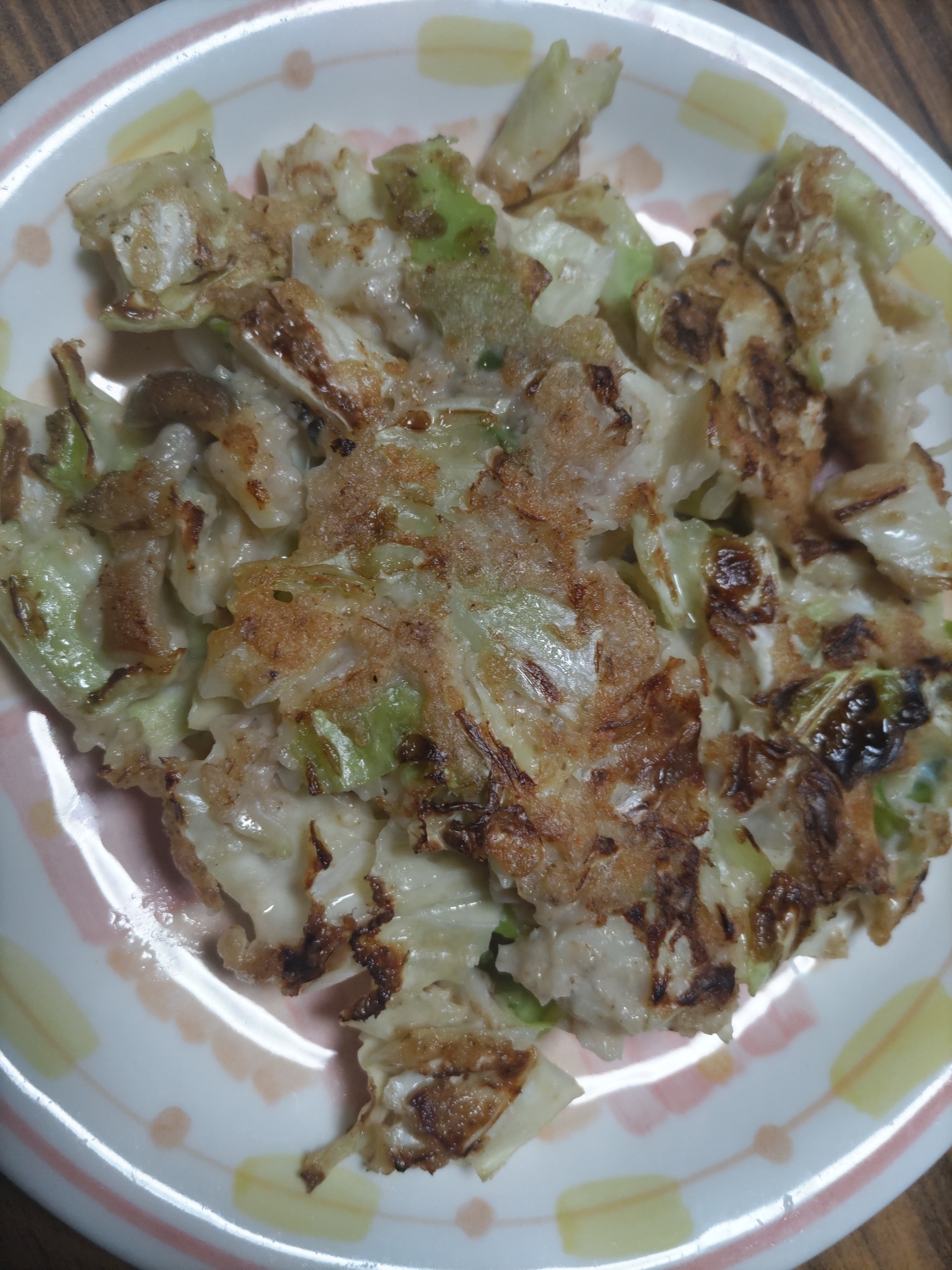 ベーコンとしめじとキャベツのオートミールお好み焼き
