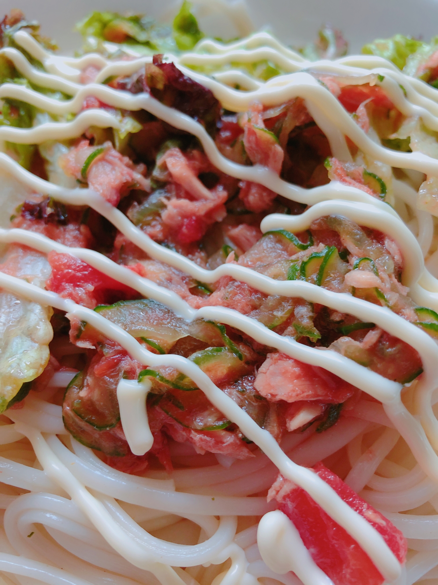 シーチキンマヨ　サラダうどん♡