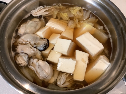 山東菜ネギかぶ葉＆牡蠣＆豆腐鍋