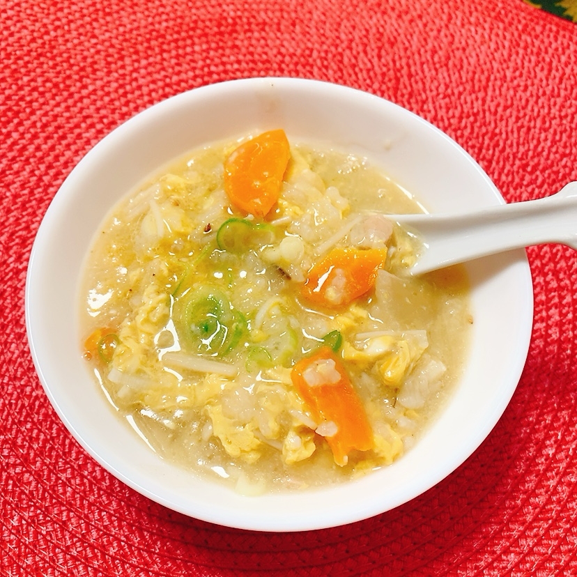 余った根菜味噌汁で卵おじや