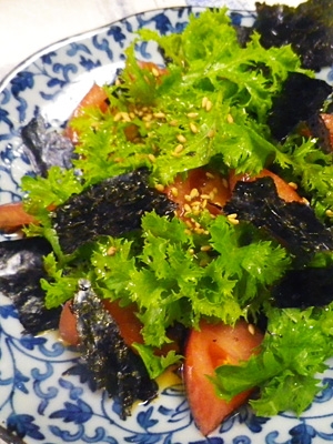 ワサビ菜トマトの海苔サラダ