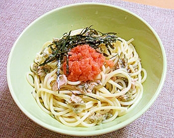 あおさとツナと明太子のパスタ