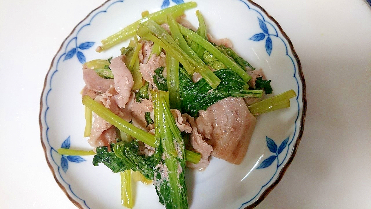 フライパンで5分、豚バラ肉と小松菜の煮物