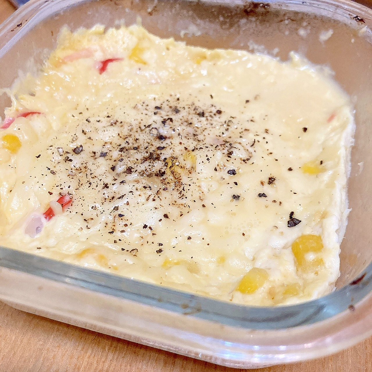 レンジで作る！かにかま豆腐グラタン