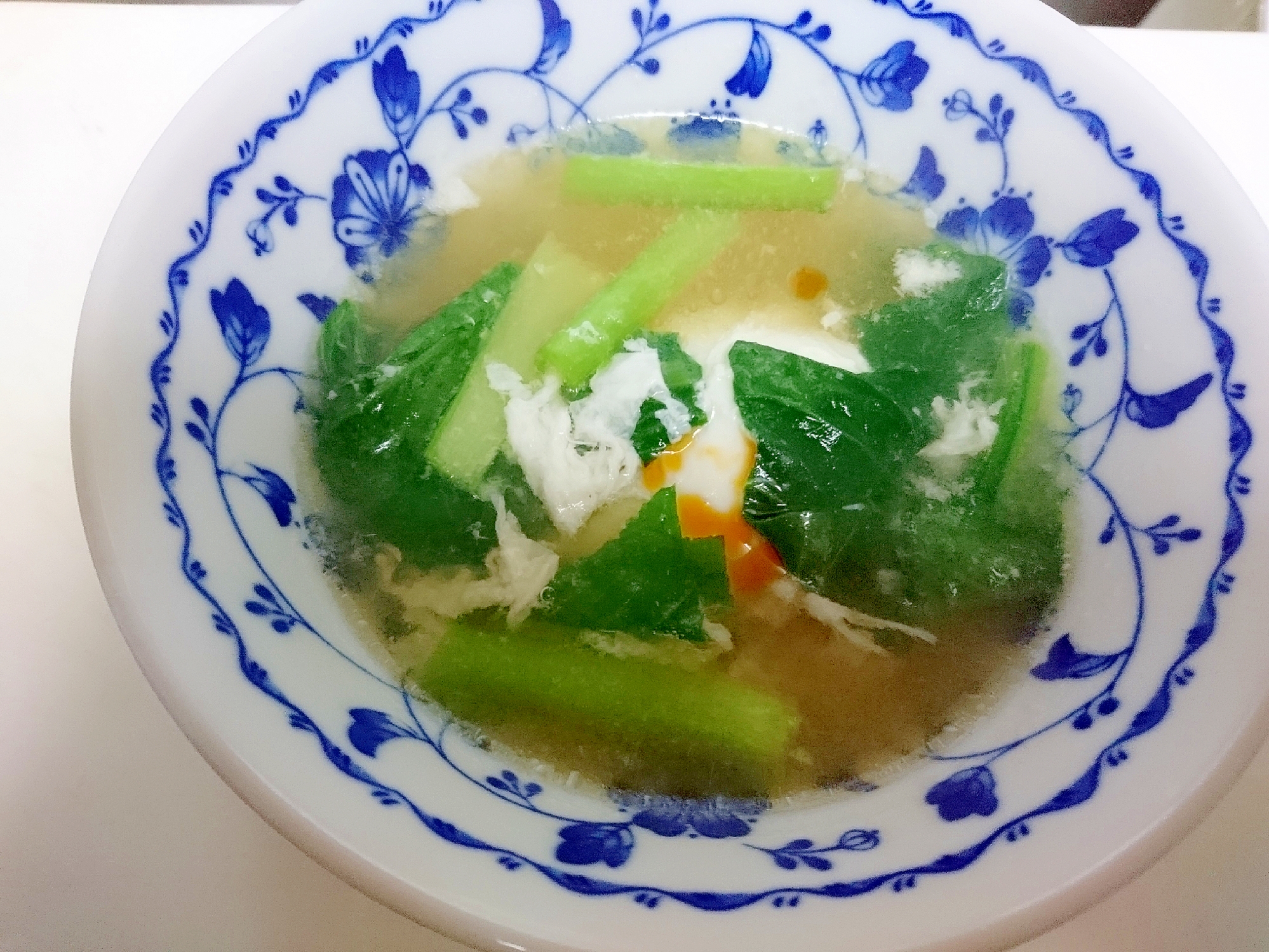 小松菜と卵の味噌スープ