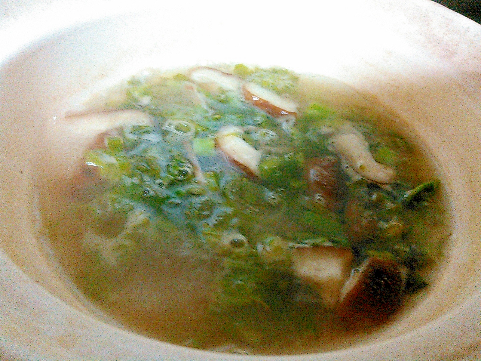 菜の花と椎茸の梅酢生姜スープ