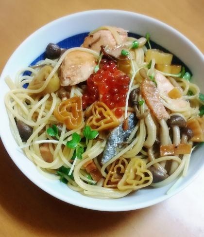 鮭ときのこのバター醤油パスタ