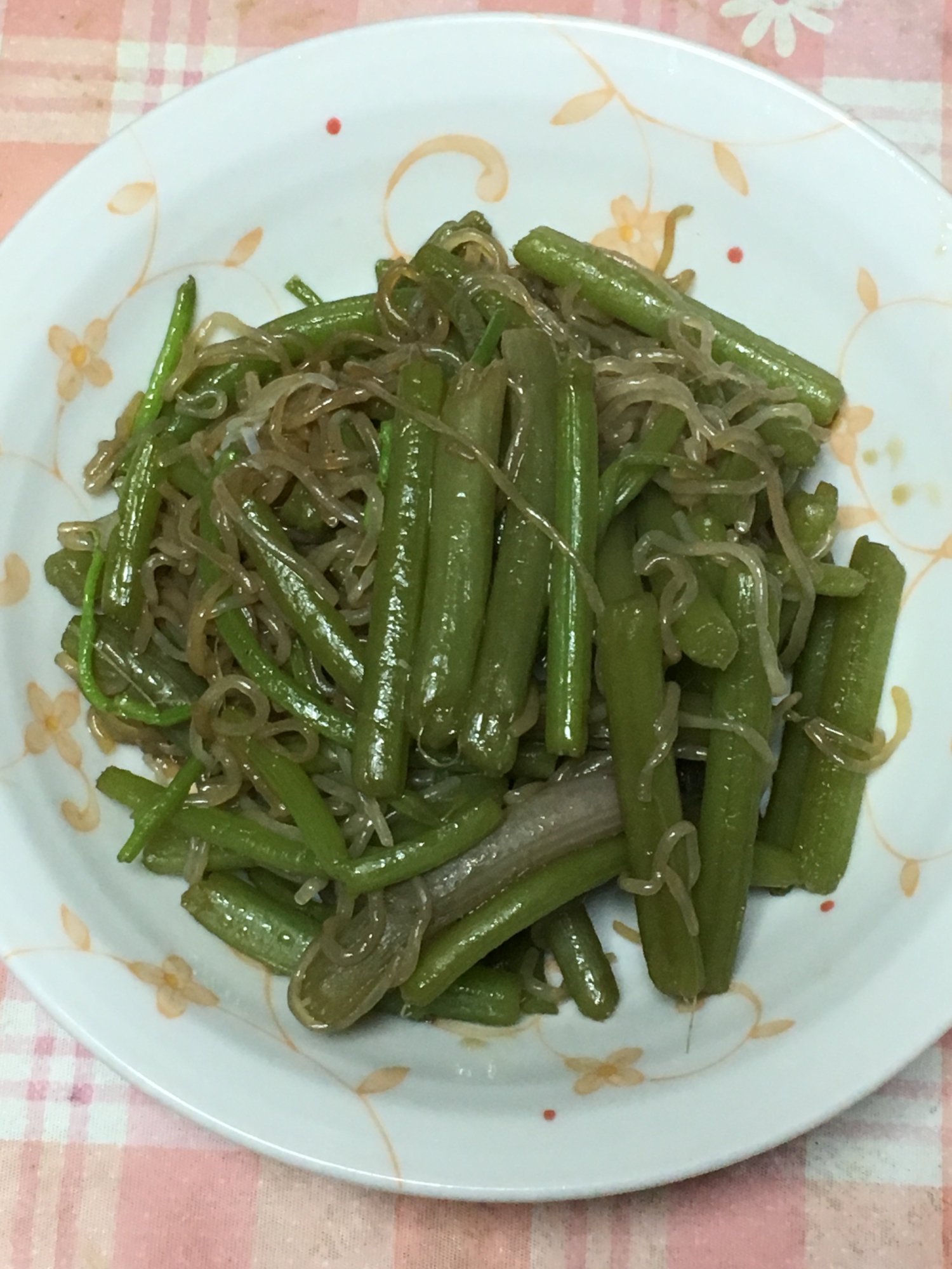 しらたきとみずの醤油炒め