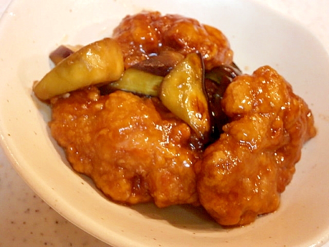 焼き茄子と鶏からのあんかけ