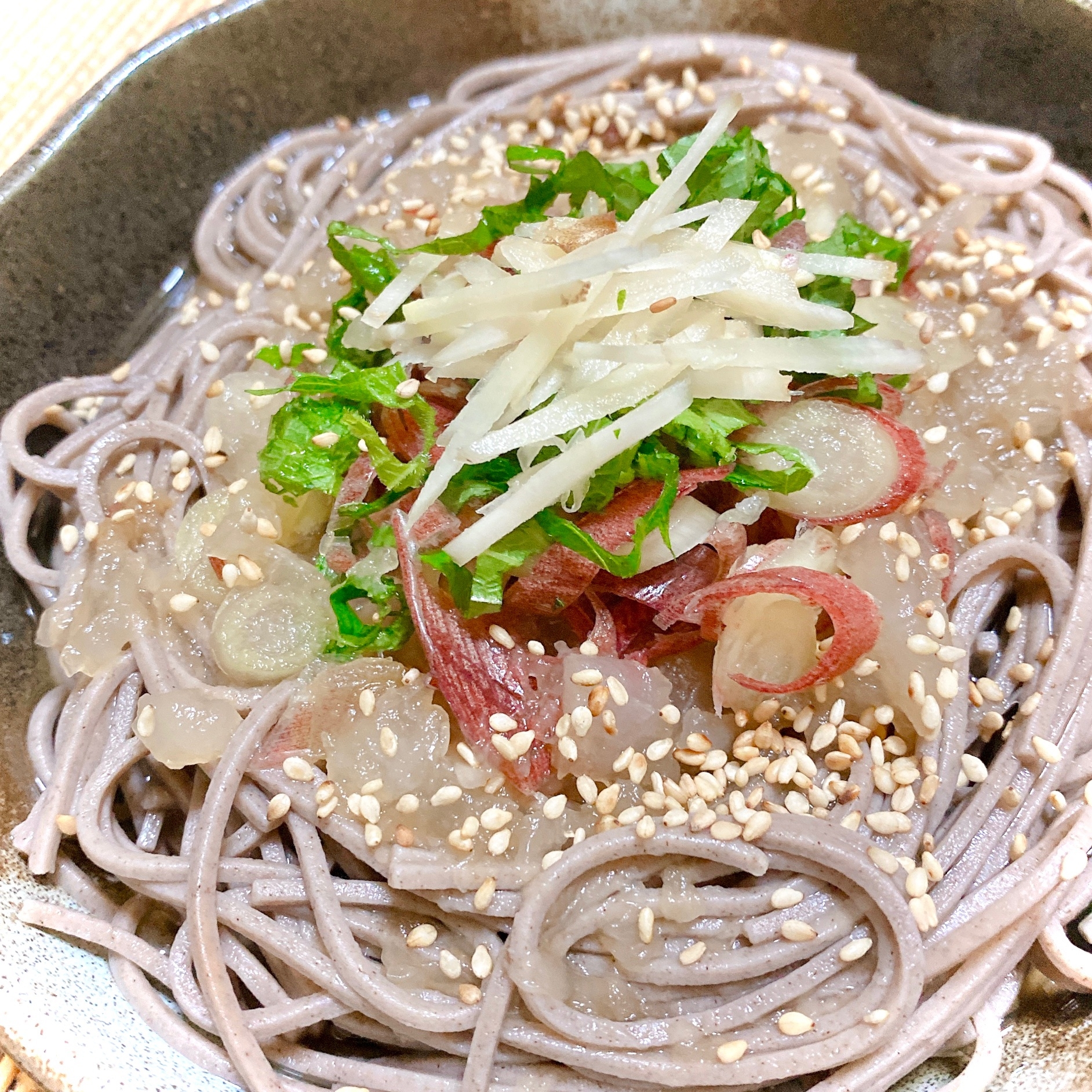 大根の梅煮リメイク★薬味たっぷりぶっかけ蕎麦