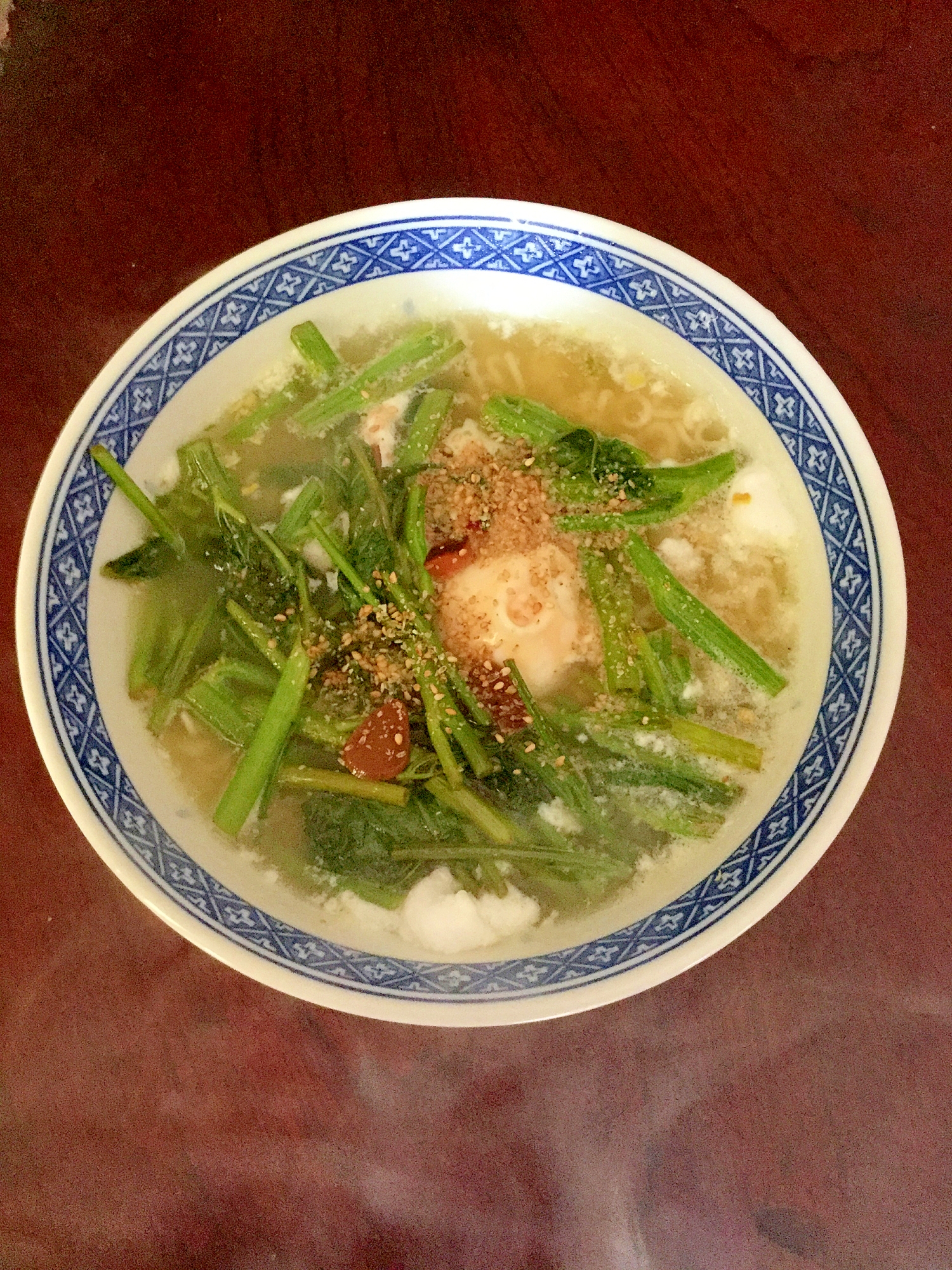 空芯菜炒めと玉子のサッポロ一番塩ラーメン！