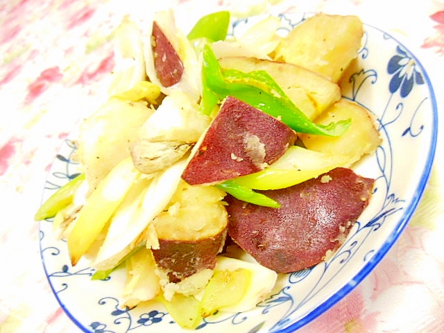 ❤薩摩芋と長葱のにんにくマーガリン炒め❤