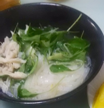ベトナムでおいしかったので、作ってみました。鶏スープがとてもおいしかったです。フライドオニオンは、のせていません。