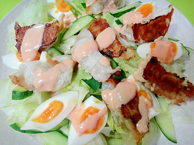 餃子とゆで卵レタスのオーロラドレッシングサラダ レシピ 作り方 By Mint74 楽天レシピ 餃子とゆで卵レタスのオーロラドレッシングサラダ レシピ 作り方 By Mint74 楽天レシピ