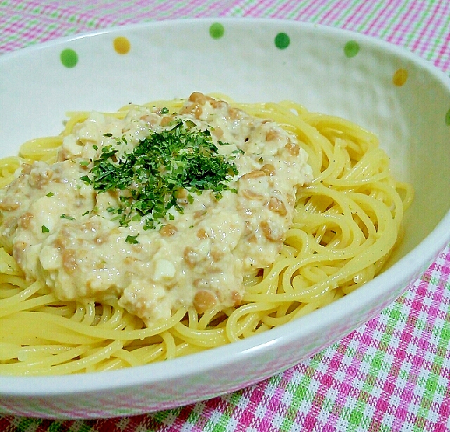 ごま油香る❀納豆腐のパスタ