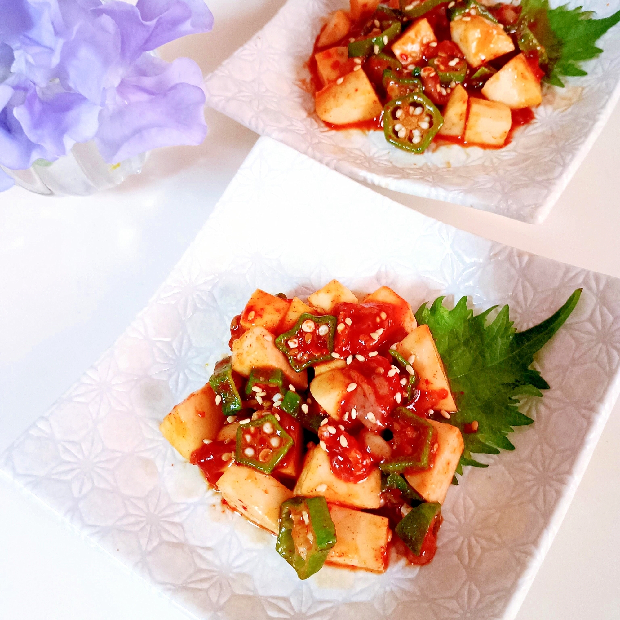 おつまみにᕷ長芋とオクラのチャンジャ和えꕤ୭*