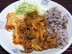 野菜とごまのキムチ風味牛肉炒め