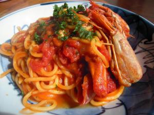 濃厚*有頭エビとトマトのパスタ