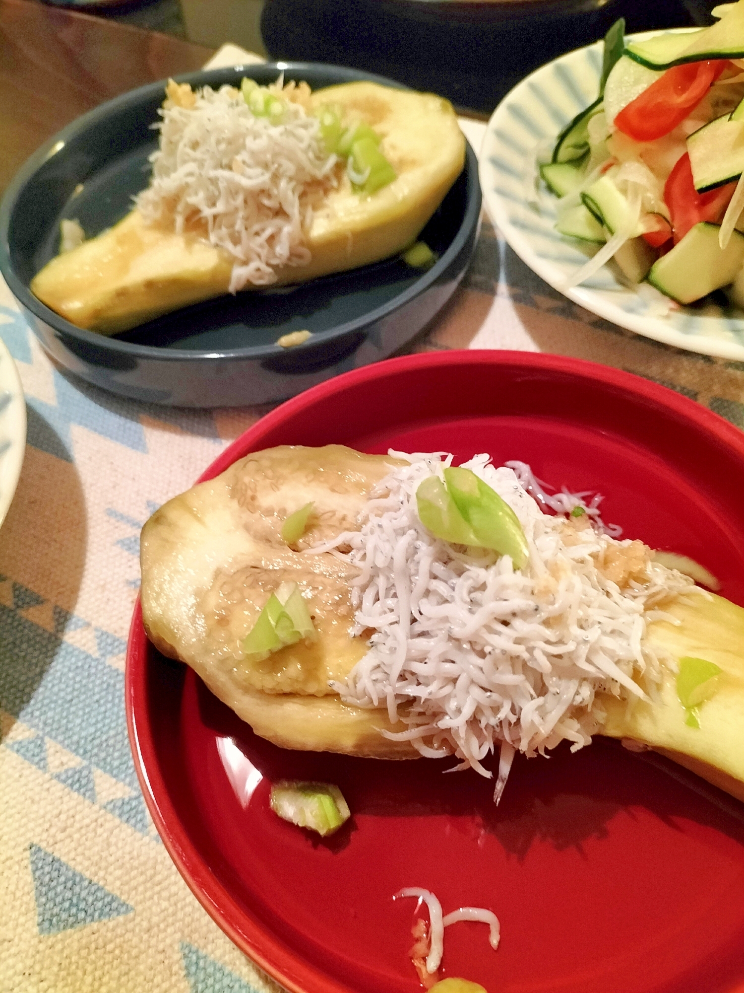 お出汁じゅわ〜♩なすの出汁漬けしらすがけ