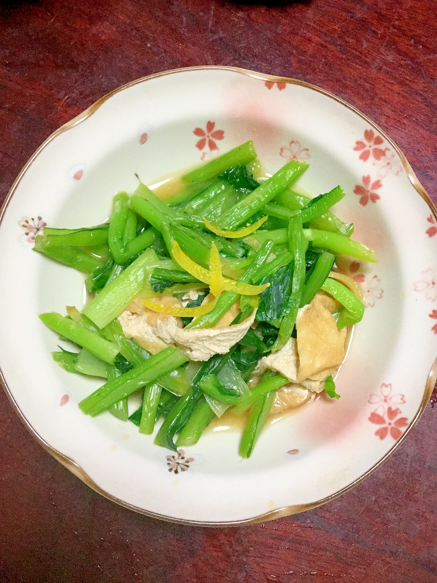 柚子香る☆小松菜と揚げの白ダシ煮びたし！