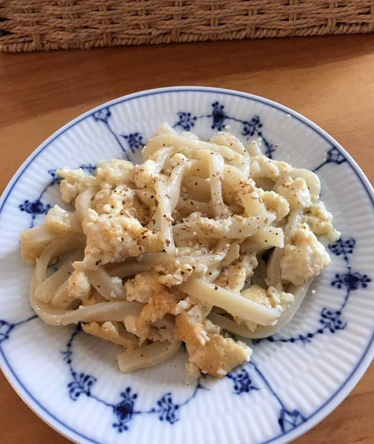 厚揚げそぼろのペペロンチーノうどん