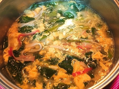 小松菜とカニカマの卵スープ♪