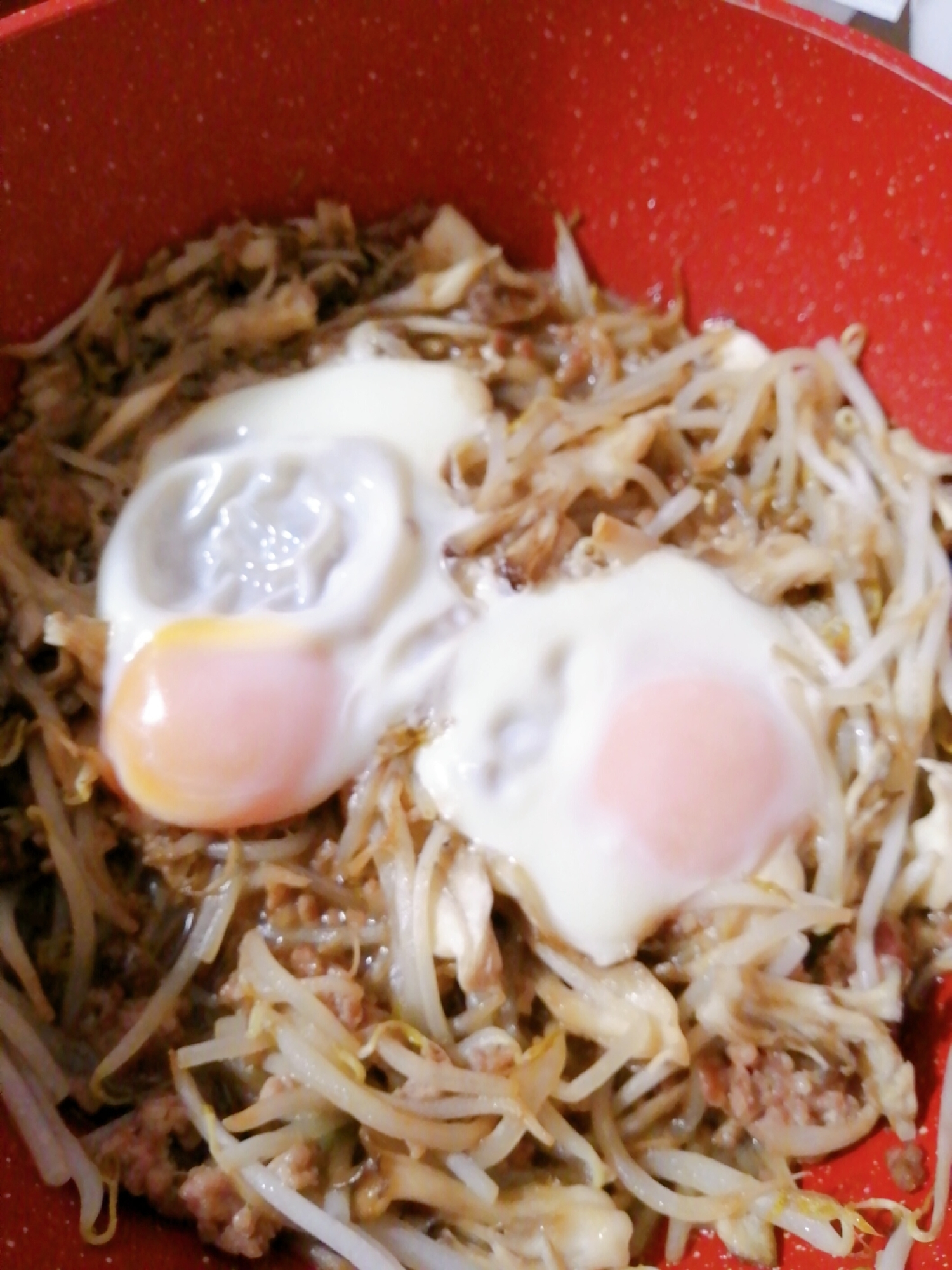 もやしとひき肉の蒸したまご