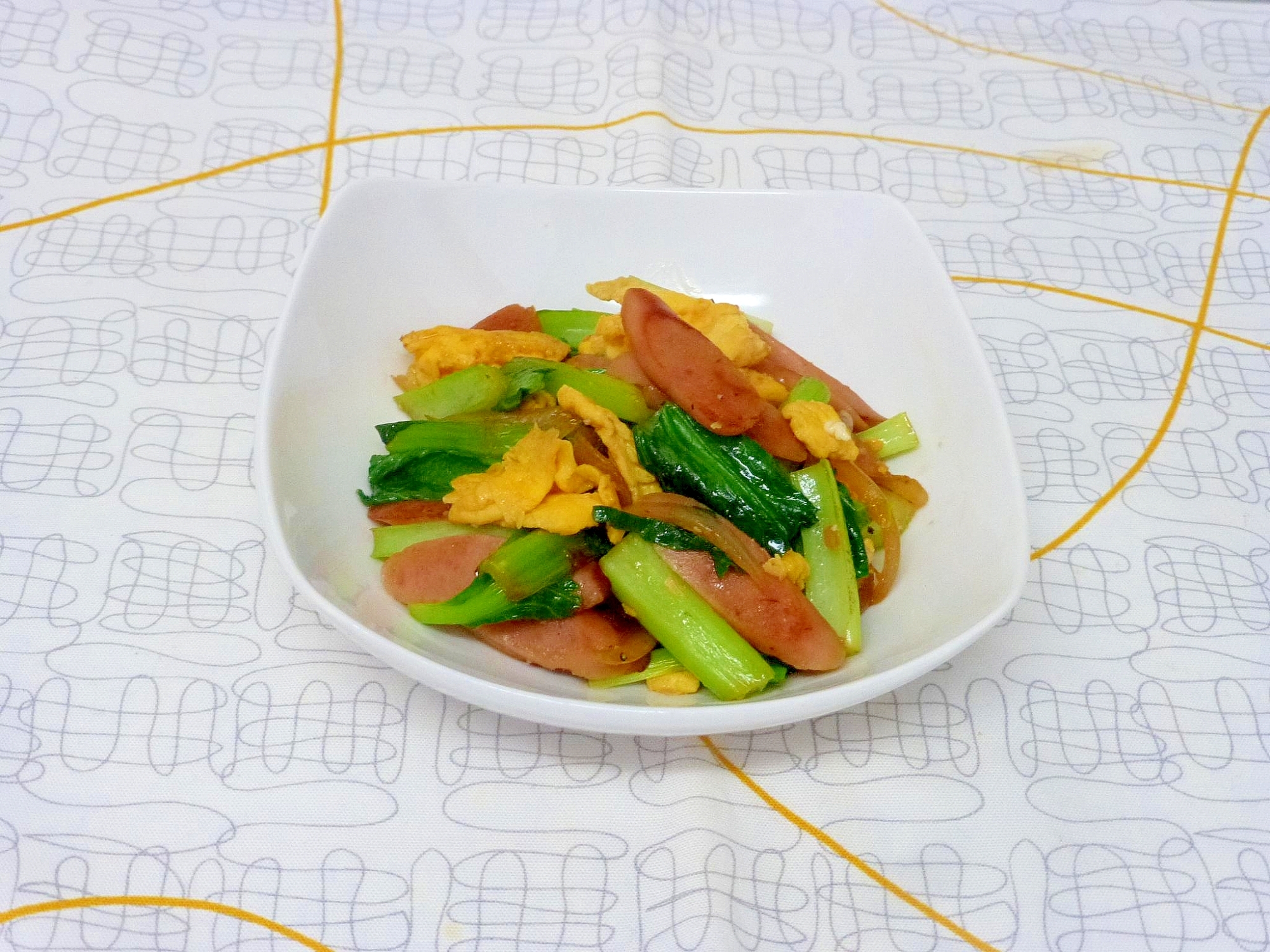 小松菜とポールウインナーと卵の塩だれ炒め