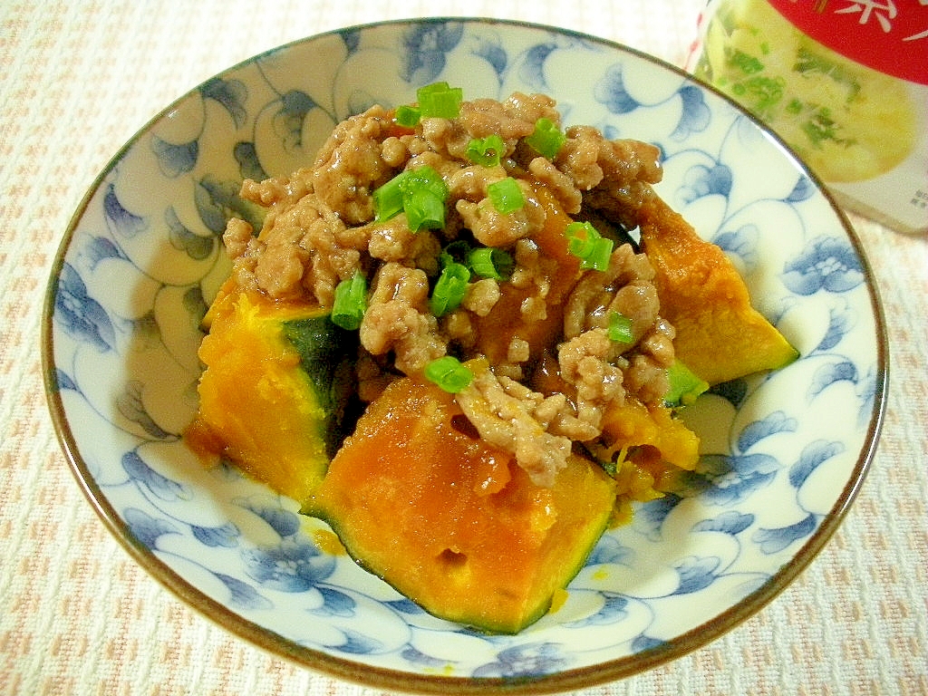 時短おかず!レンジカボチャの中華風ひき肉あんかけ♪