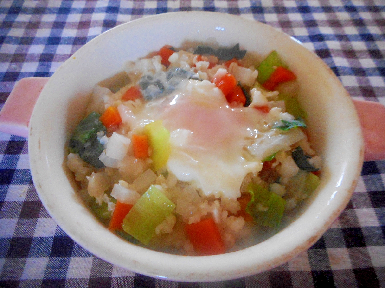 小松菜と大根と雑穀の卵入りコンソメ煮